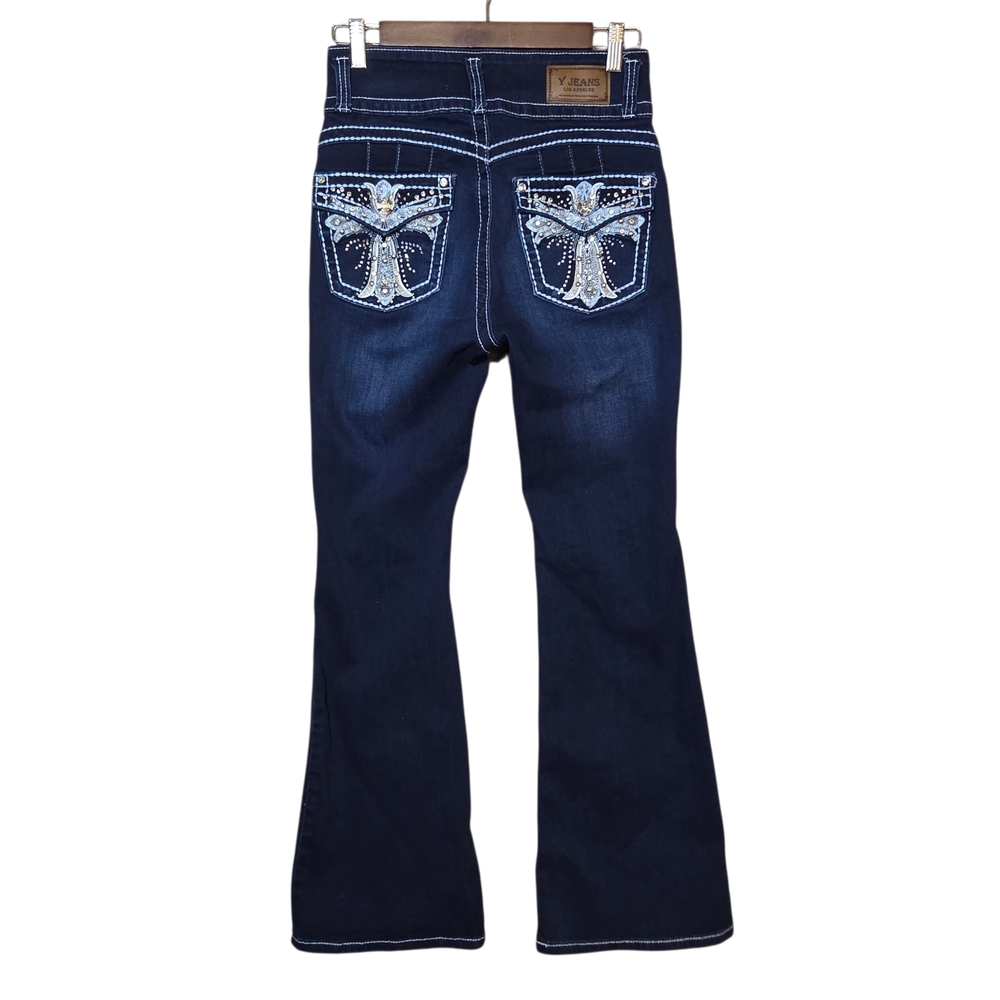 Y Jeans LA Women’s 7/8 Y2K Mid Rise Bootcut Dark Wash Denim Triple Button Jeans